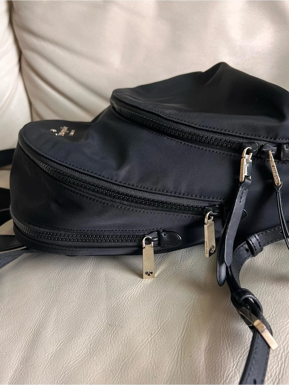 kate spade Black Nylon Mini Backpack Silver Hardware Logo Lined Inner Pockets